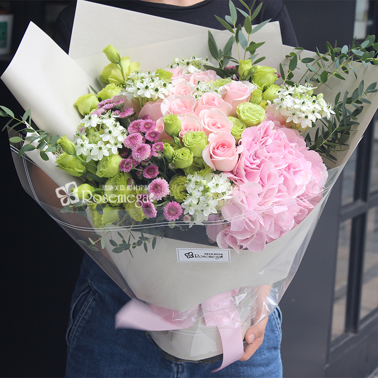 洛施美嘉广州深圳鲜花速递同城粉玫瑰花束情人节送女友爱人生日