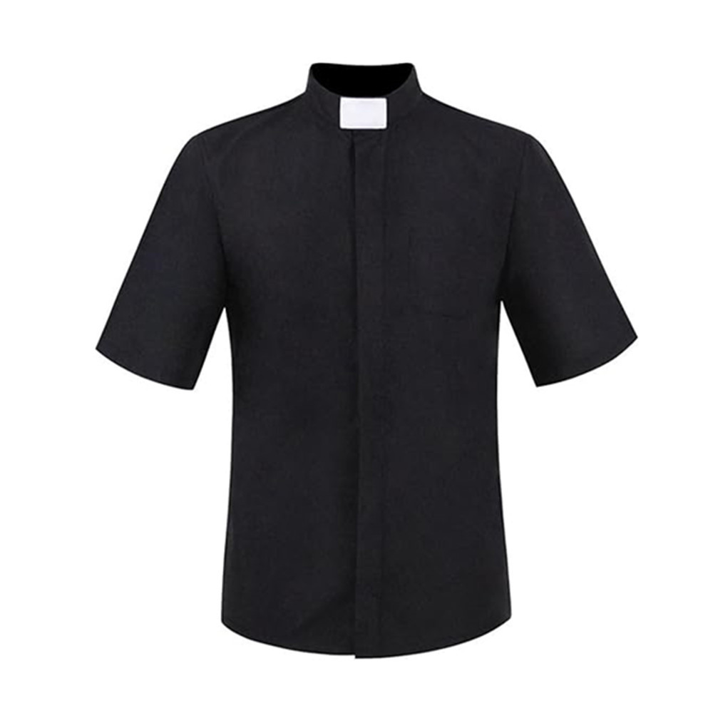 Halloween Priest Shirt Cos 牧师神父黑色短袖扮演衬衣