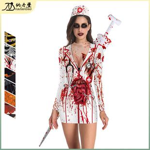 nurse cosplay costume万圣节裙子对性感紧身短 dress Halloween