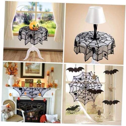 Halloween Table Runner Lace Spider Web Tablecloth Black