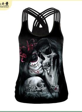 Halloween 3D Terrifying Skull Printed Tank Top万圣节背心