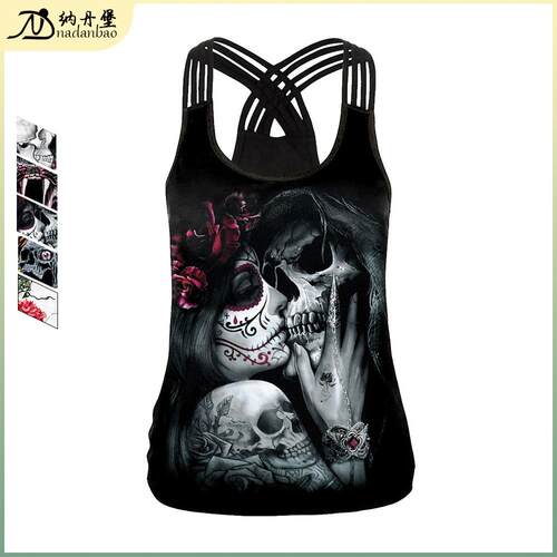 Halloween 3D Terrifying Skull Printed Tank Top万圣节背心