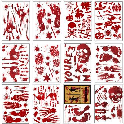 2pc Halloween decoration handprint wall bloody footprint万圣
