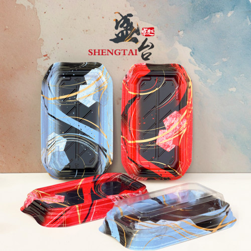 盛台2-5高端刺身三文鱼一次性寿司盒高透防雾新品印花打包盒