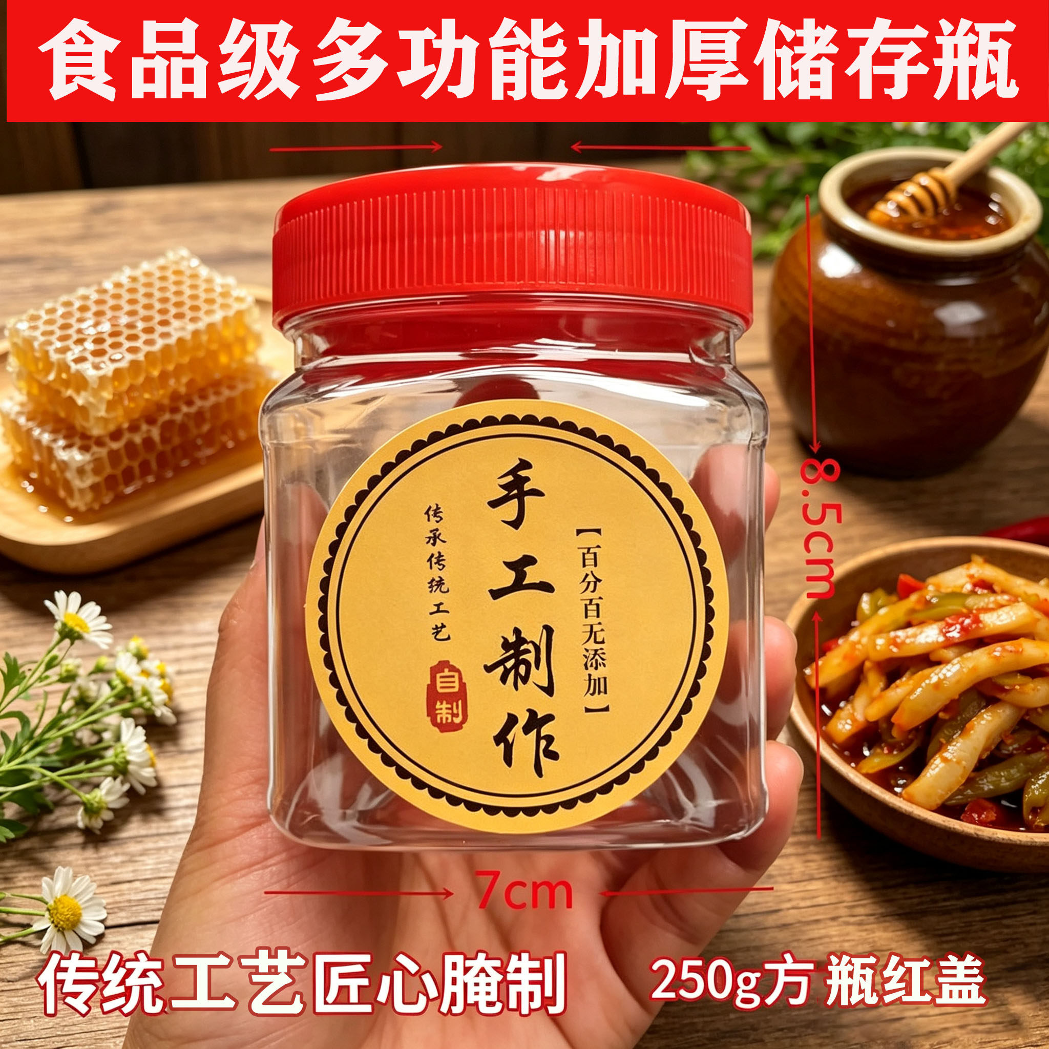 一斤塑料瓶方形圆形瓶子250g280g蜂蜜芝麻酱辣椒豆腐乳透明密封罐