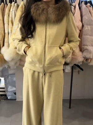 欧货25冬连帽加绒卫衣阔腿套装