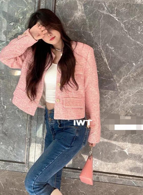 Iwt法式高级感超好看名媛小香风粉色时尚减龄洋气外套女装春秋款