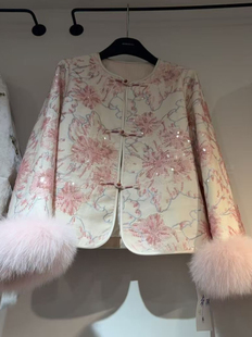 【现货】25冬中式立领重工亮片白鸭绒羽绒服短款面包服外套女9056