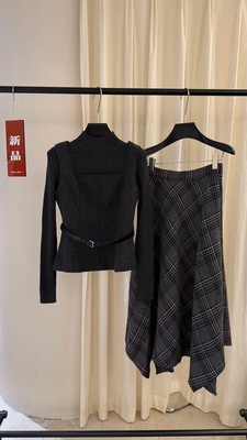 欧货25冬季新款复古马甲套装