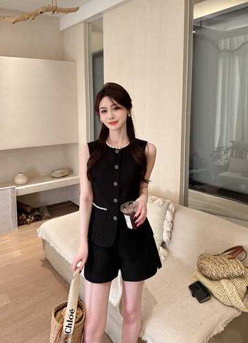 【现货】欧货26夏装搭配一整套小香风套装马夹短裤两件套