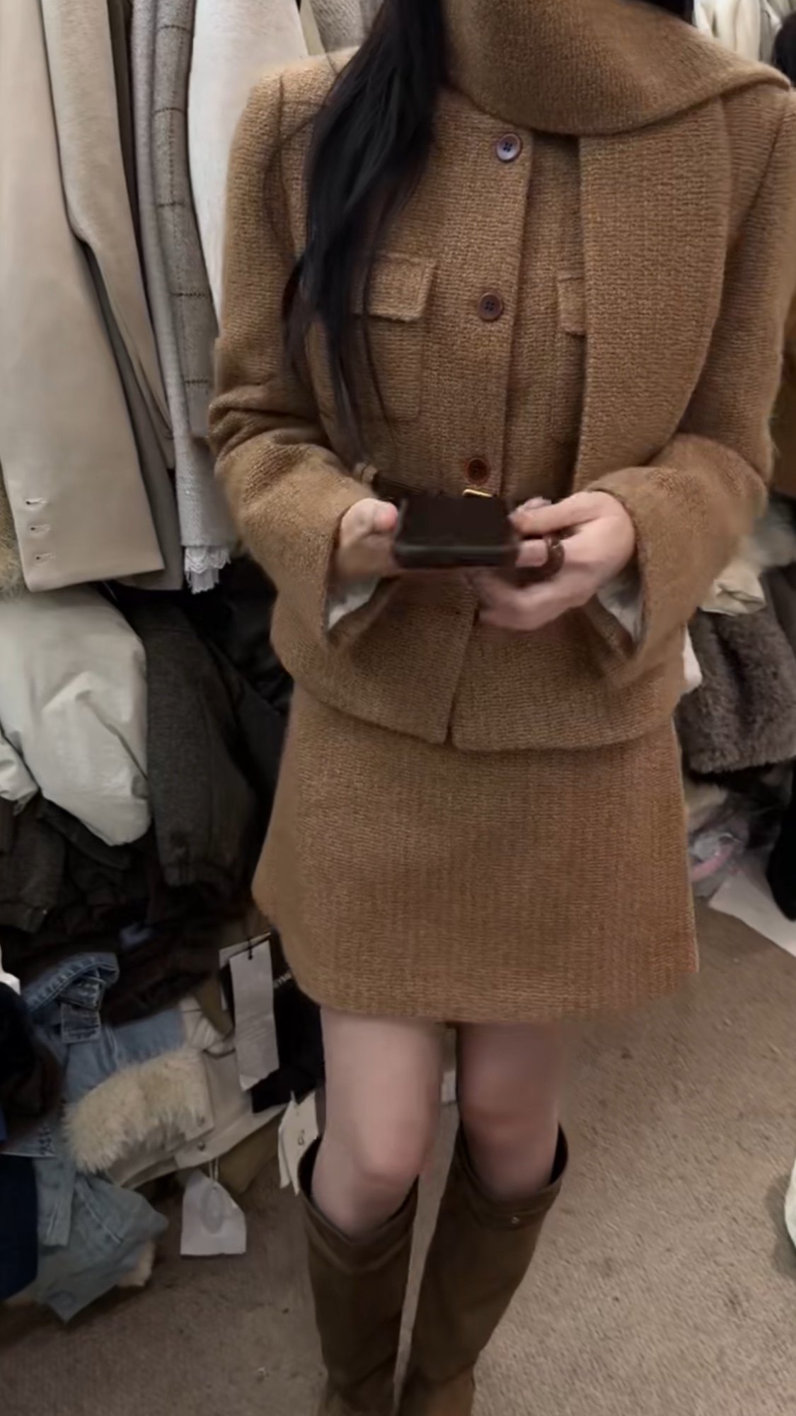 【现货】25冬季新款毛呢围巾收腰身羽绒外套短裙两件套装女,女装/女士精品,时尚套装,淘宝优惠券,粉丝福利购,淘宝优惠卷