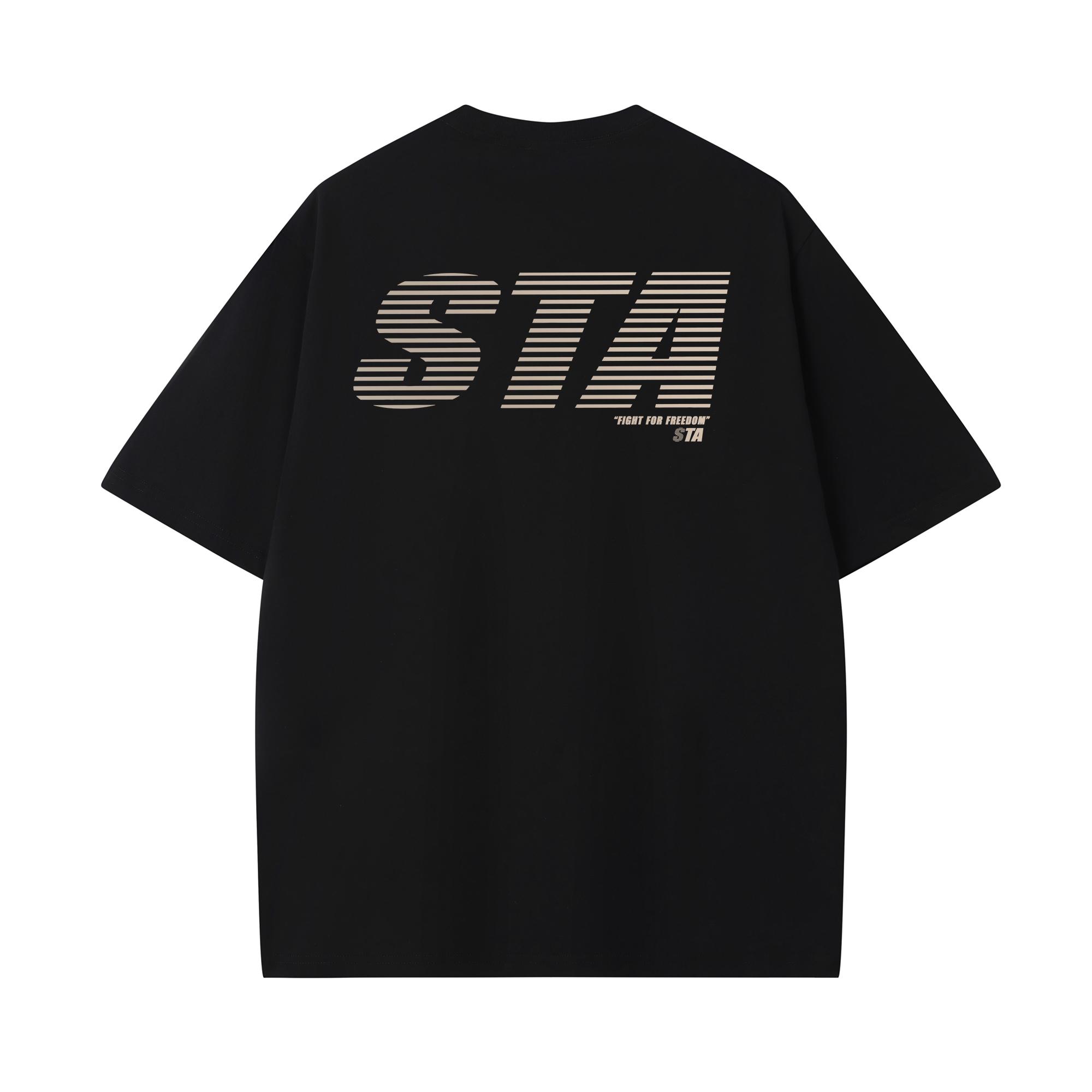 STA国潮渐变设计短袖男女夏季美式潮牌街头重磅纯棉情侣宽松T恤