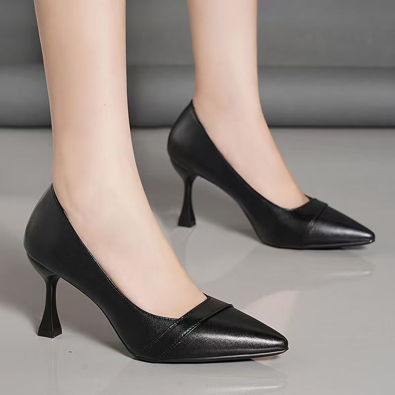 黑色尖头细跟高跟鞋女职业工作