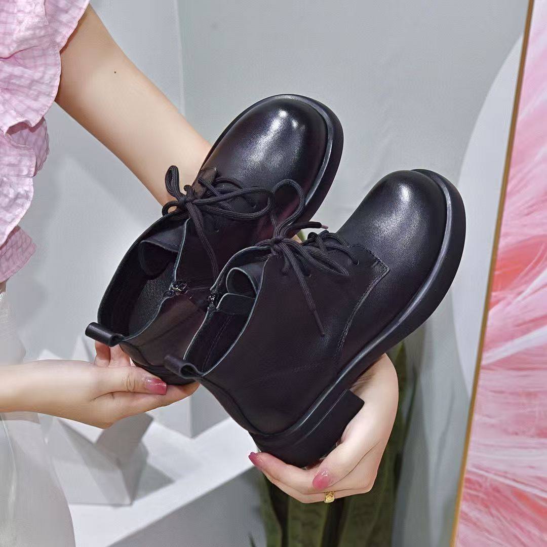 断码特价2025年英伦风真皮深口单鞋女黑色系带低跟软底马丁靴女鞋,女鞋,深口单鞋,淘宝优惠券,粉丝福利购,淘宝优惠卷