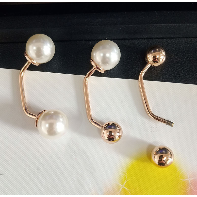 欧美合金T梯形双头螺旋珍珠袖扣男女大衣毛衣开衫袖口金属配饰