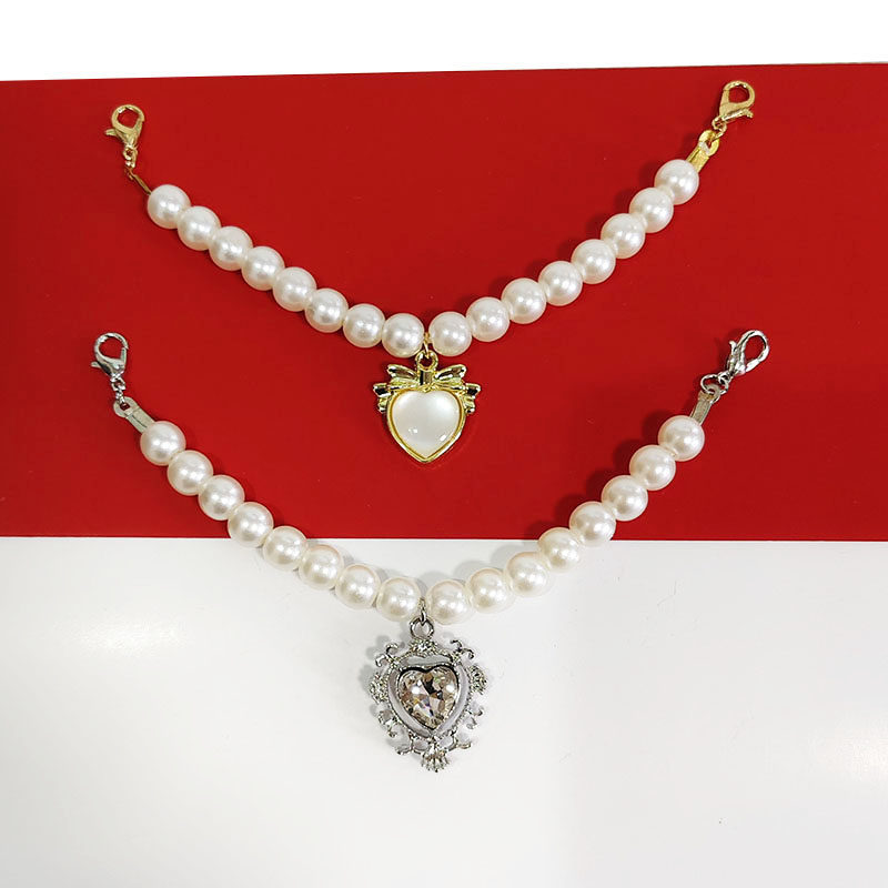 小香风仿珍珠链条衣服领子胸前心型吊坠挂链女生服装辅料配饰品