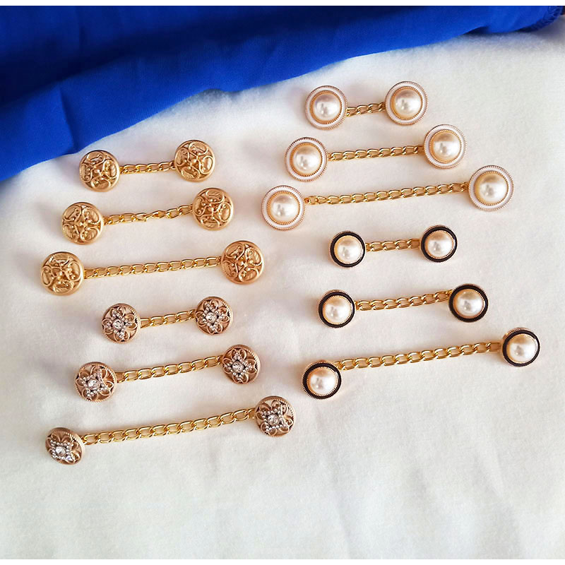 时尚百搭珍珠链条扣毛衣领口装饰连接穿孔纽扣可拆卸龙虾扣挂链女