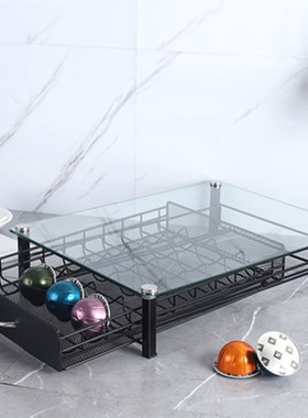 40格VertuoLine咖啡胶囊架铁艺置物架玻璃面板收纳创意咖啡机底座