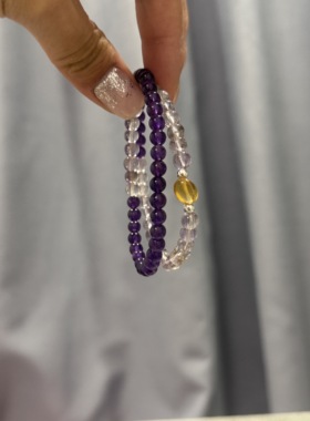 天然水晶紫水晶双圈手串女简约风格高级双圈设计爆款天然水晶手串