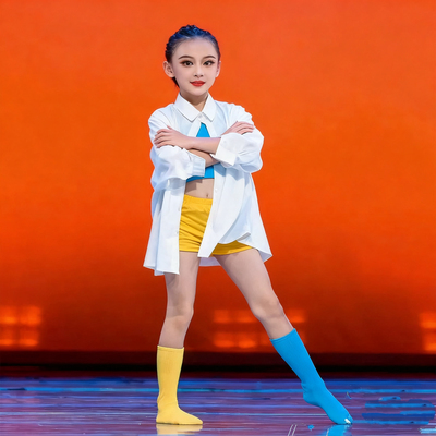 现代舞儿童舞蹈白色衬衫舞蹈服