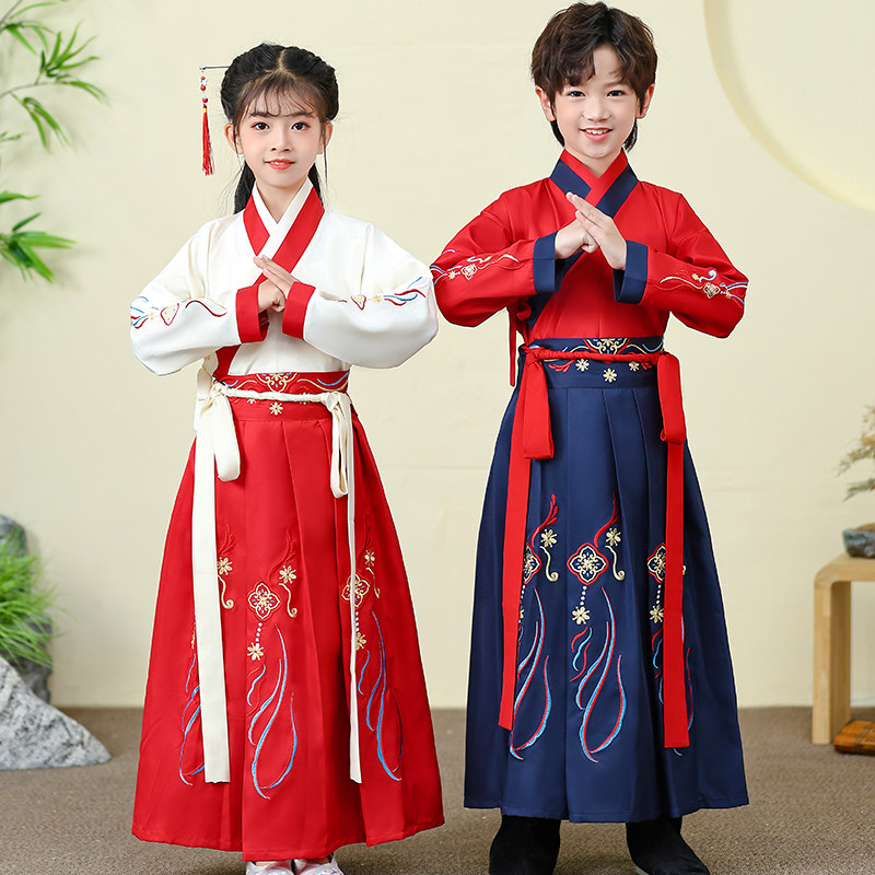 儿童古装汉服国学服男三字经学生开笔礼中国风书童服装朗诵演出服