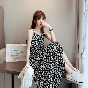 women clothes小雏菊碎花连衣裙仙女显瘦裙子吊带少女裙子沙摊新