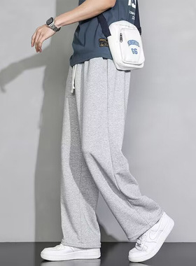 men clothes灰色卫裤潮牌直筒宽松夏季垂感薄款运动休闲长裤子男