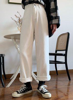 women clothes白色直筒牛仔裤年春季新款高腰显瘦阔腿裤宽松垂感