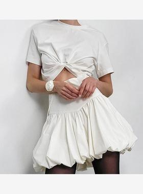 women clothes白色气质纯棉气球裙通勤时尚半身裙2025欧美显瘦女