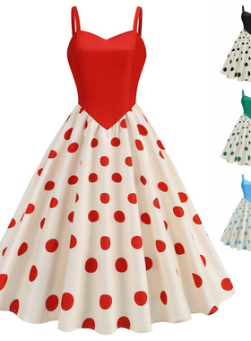 women clothesL 外贸新款夏季清凉吊带复古女装欧美印花大摆连衣