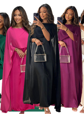 women clothesL0400    欧美纯色网纱+绸缎休闲性感连衣裙