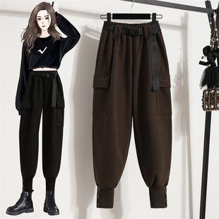 大码 裤 女装 显瘦小个子加绒工装 胖mm宽松200斤哈 e2025秋冬新款 新品