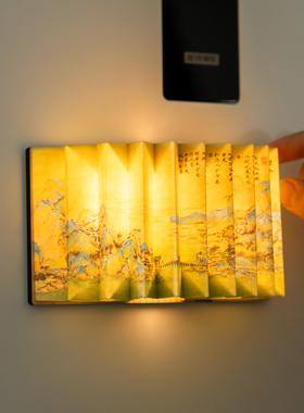 复古千里江山图中国风折纸壁灯客厅卧室装饰灯具冰箱贴装饰摆件品