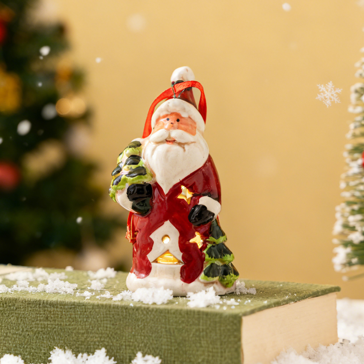 圣诞发光老人陶瓷装饰桌面摆件圣诞节家居礼品发光场景布置装饰品