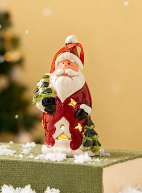 圣诞发光老人陶瓷装饰桌面摆件圣诞节家居礼品发光场景布置装饰品