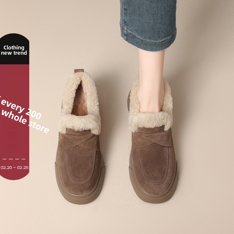 貂儿暖暖的~！磨砂皮革羊羊毛加天鹅绒乐福鞋妇女的冬季羊毛棉鞋