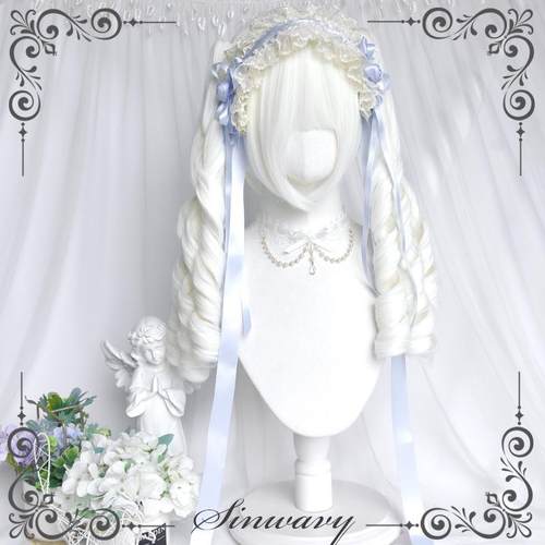 纯白色奶油感罗马卷Lolita假发