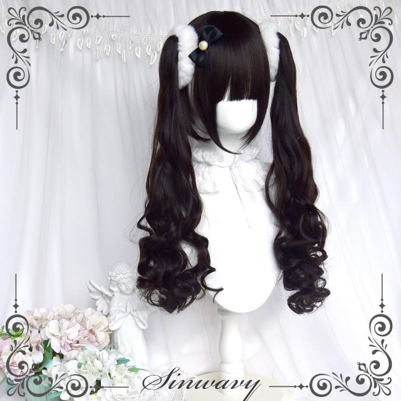 斯万家-卷卷双马尾自然黑色可爱洛丽塔长卷虎口夹假发-|人偶公约|