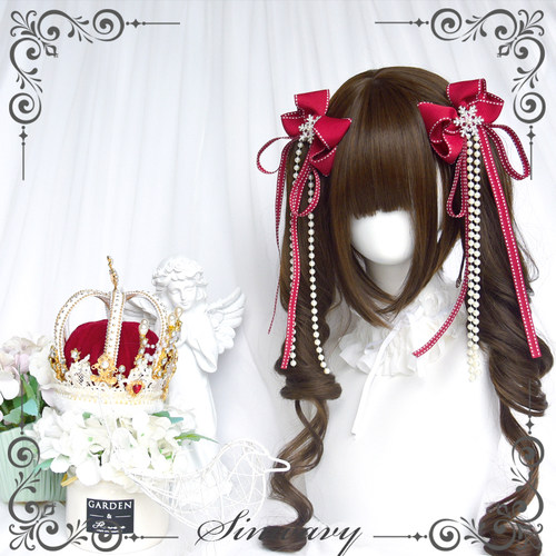 斯万家-深棕色洛丽塔微罗马卷可爱双马尾萝莉感假发-|油画系短|