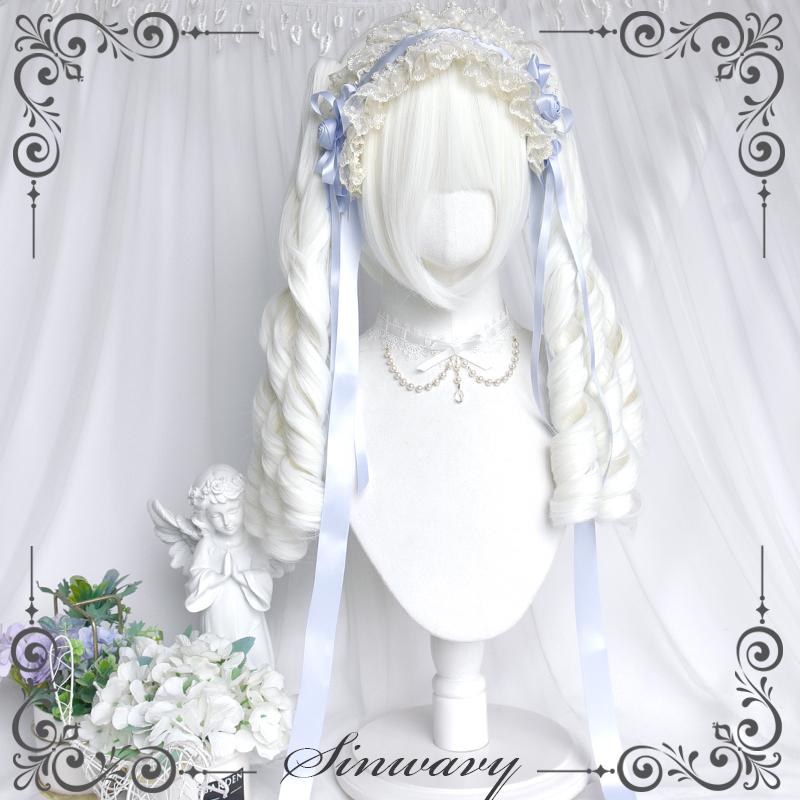 纯白色奶油感罗马卷Lolita假发