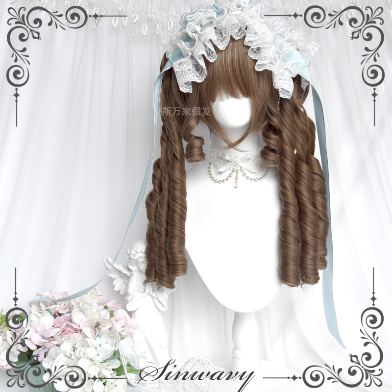 斯万家-新色亚麻棕色洛丽塔优雅罗马卷lo双马尾假发-|童话镇|