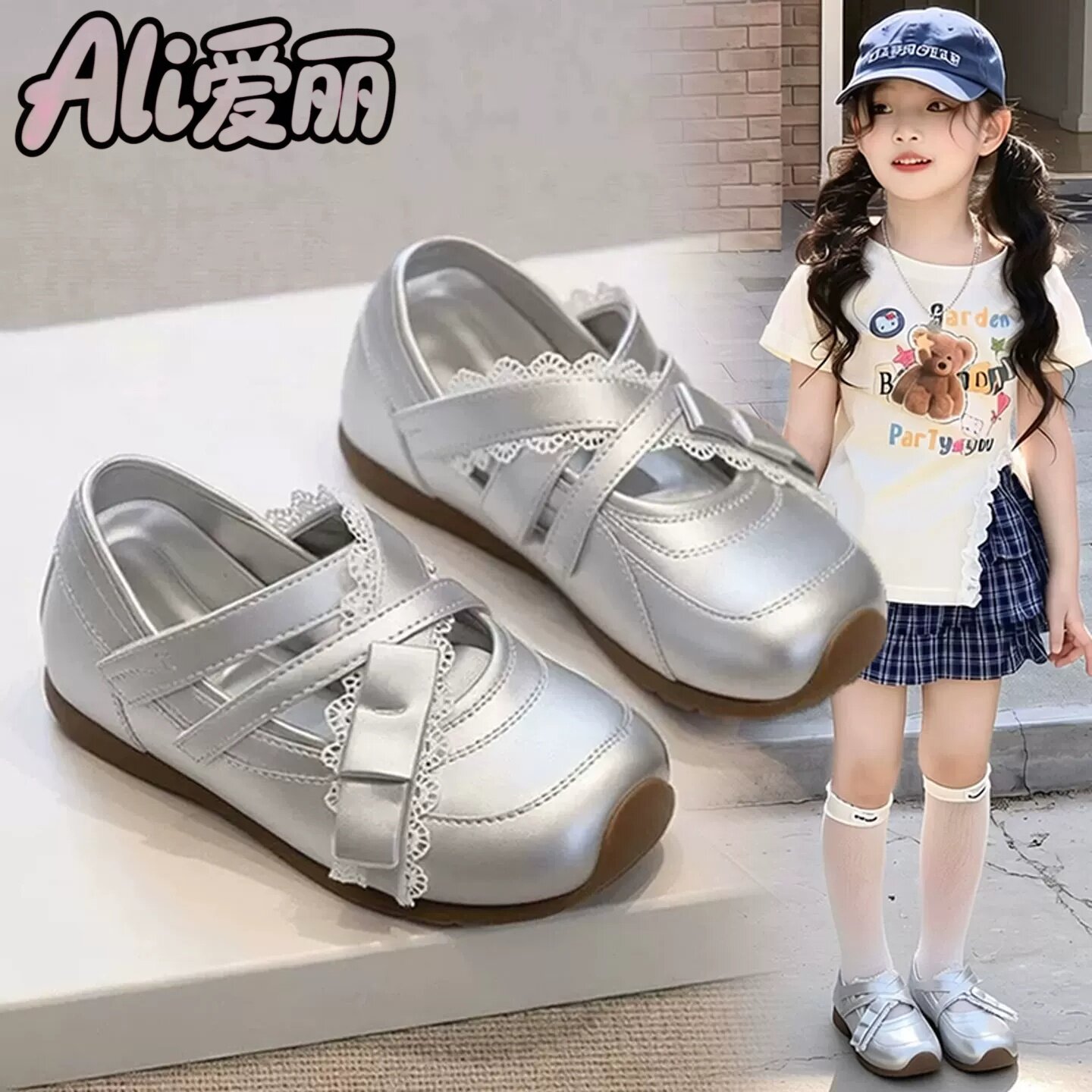 女童运动鞋2026春夏韩版儿童芭蕾风德训鞋蕾丝边玛丽珍软底休闲鞋图片