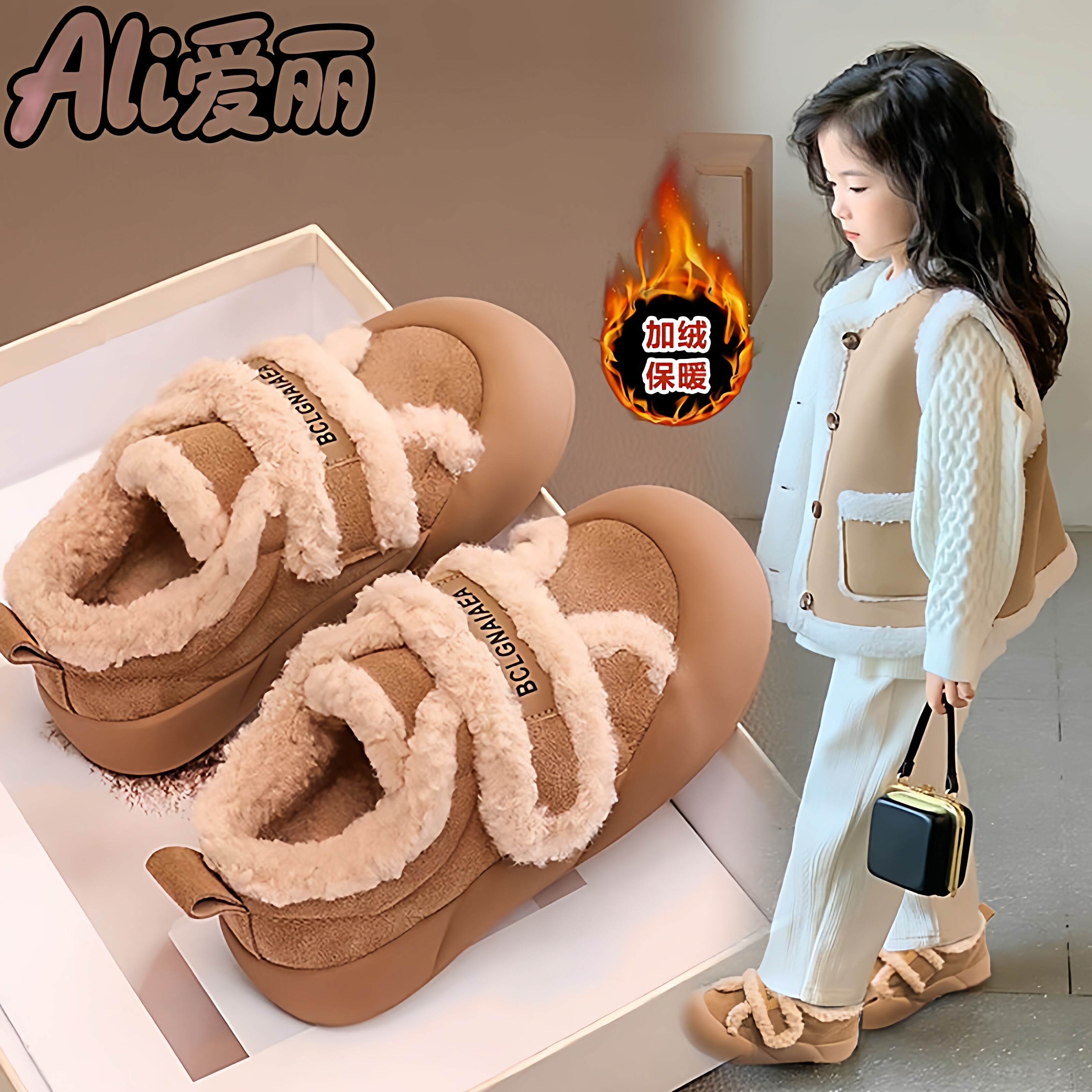 女童棉鞋2025冬季新款加绒毛毛鞋