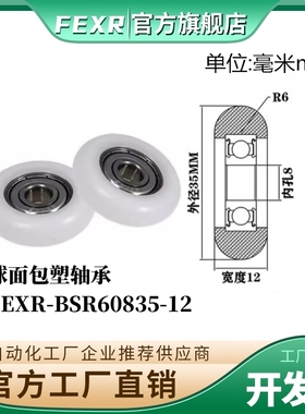 FEXR圆弧R型外球面包塑轴承BSR60835-12家具展柜小滑轮移门窗滚轮