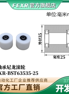 双轴承BST63535-25加宽POM滚轮塑料胶套尼龙包塑加厚输送带滑轮