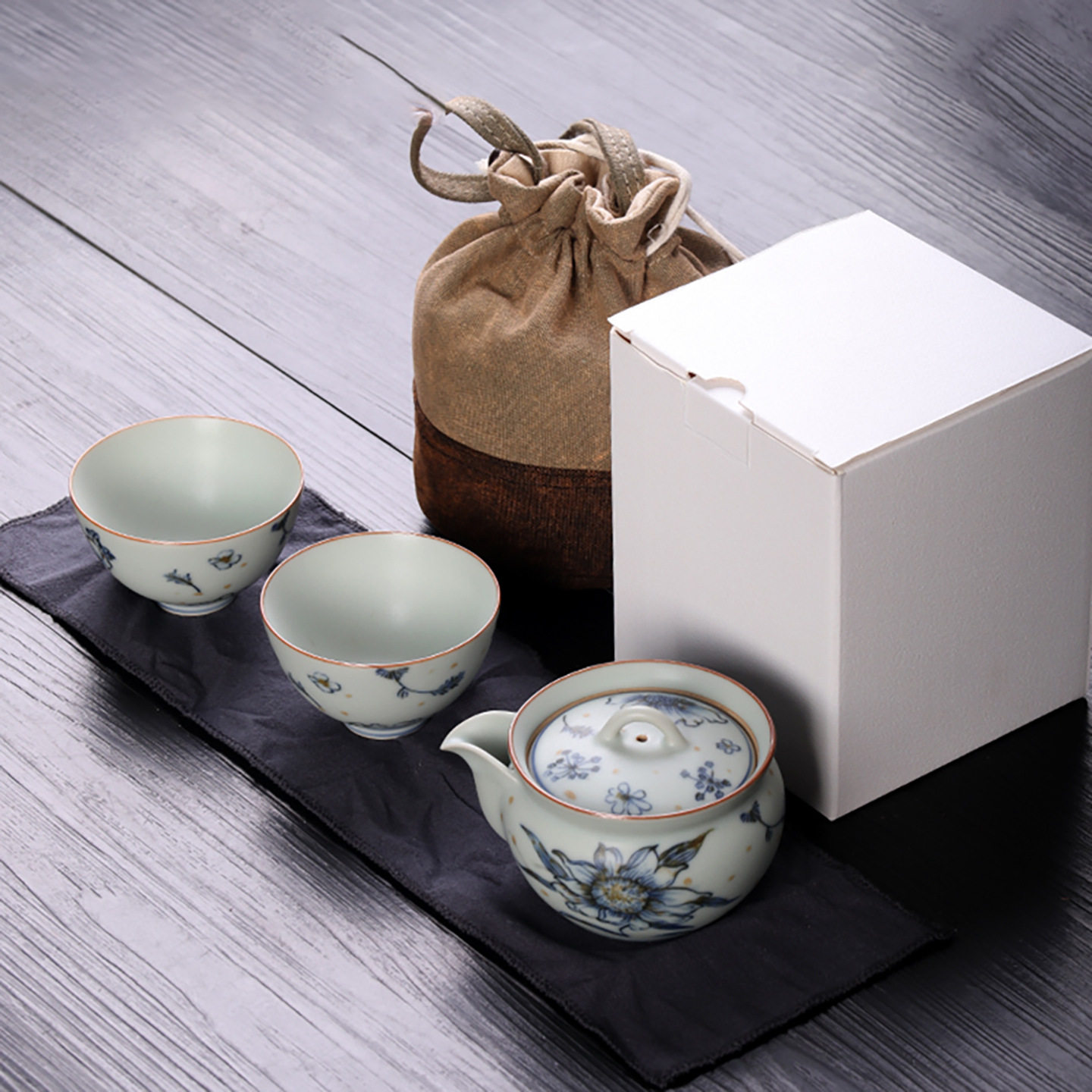 釉中彩亚青旅行茶具快客杯一壶二杯随身茶具户外露营便携茶具