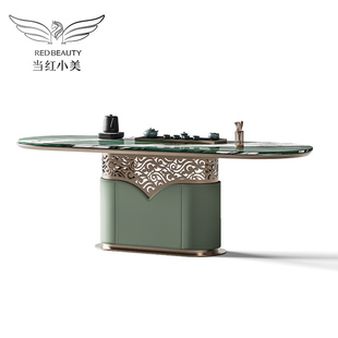 轻奢微晶奢石茶桌椅组合现代简约设计师高档干泡办公室高级感茶台
