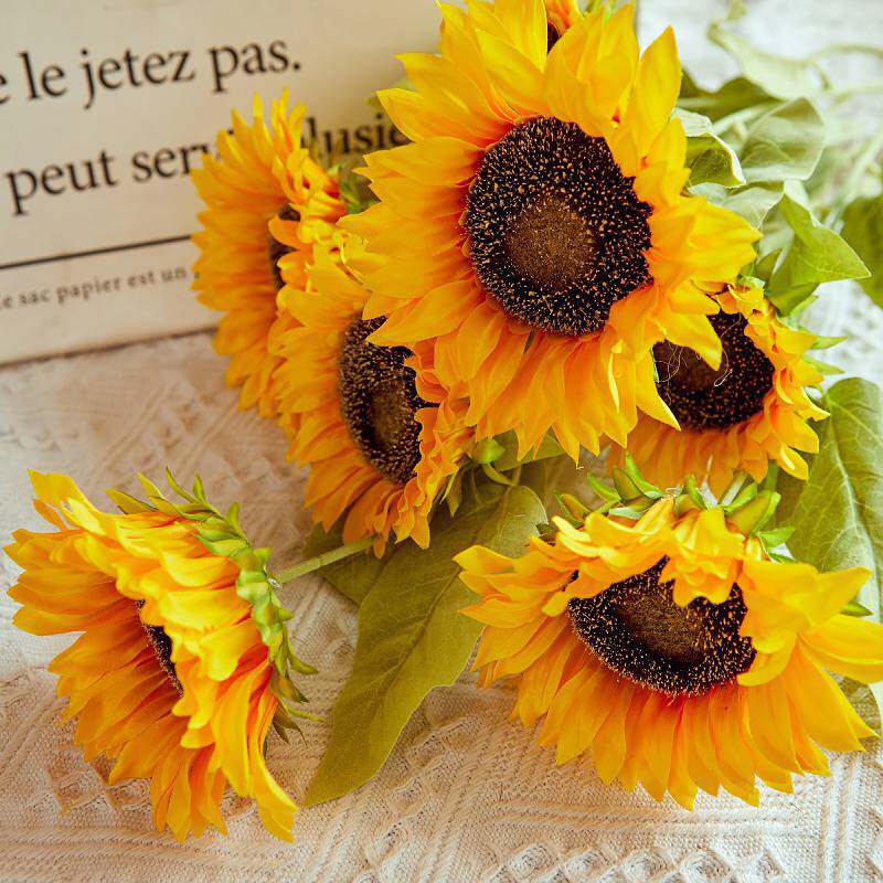 仿真花双头向日葵假花家居太阳花装饰绢花花束酒店假花零售