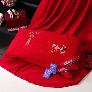 结婚纯棉全荞麦枕头一对婚庆新款喜庆大红色礼物新娘陪嫁全棉枕芯