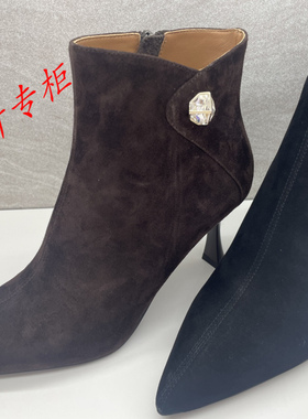 Le saunda莱尔斯丹女鞋2025年冬季水钻细高跟尖头短筒靴子6T73402